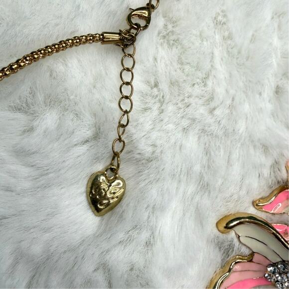 BETSEY JOHNSON Pink Rhinestone Lovely Carp Fish Pendant Chain Necklace - Picture 4 of 4
